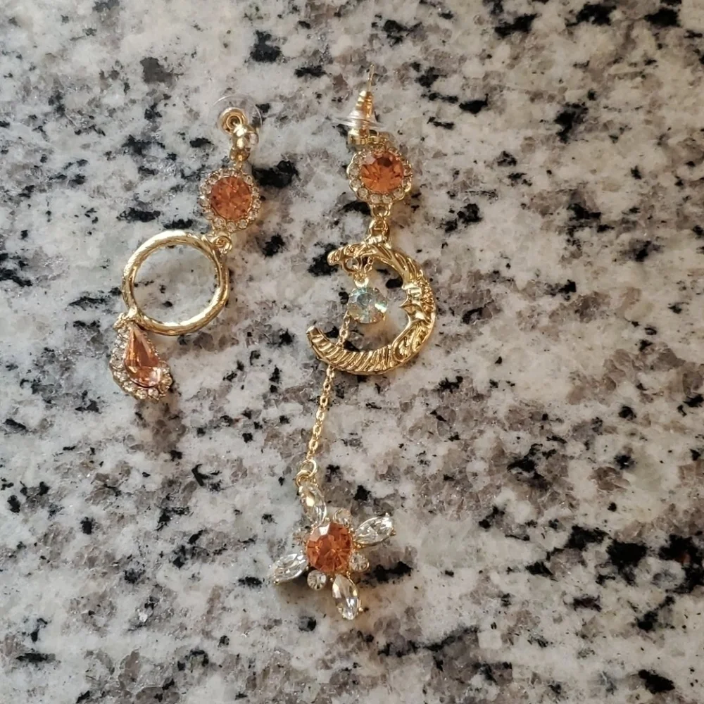 Boho Asymmetricall Moon  crystal earrings